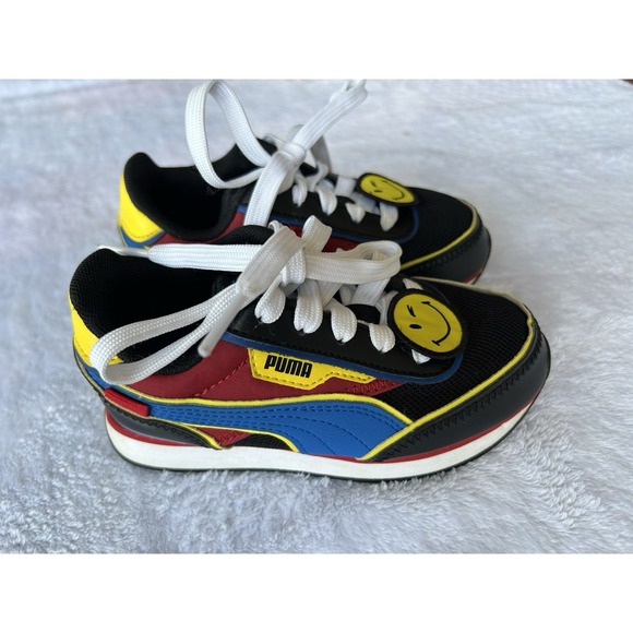 Puma Future Rider Smiley World Sneakers, Black Multi Color Tennis Shoes, Kids 11 - Picture 1 of 11